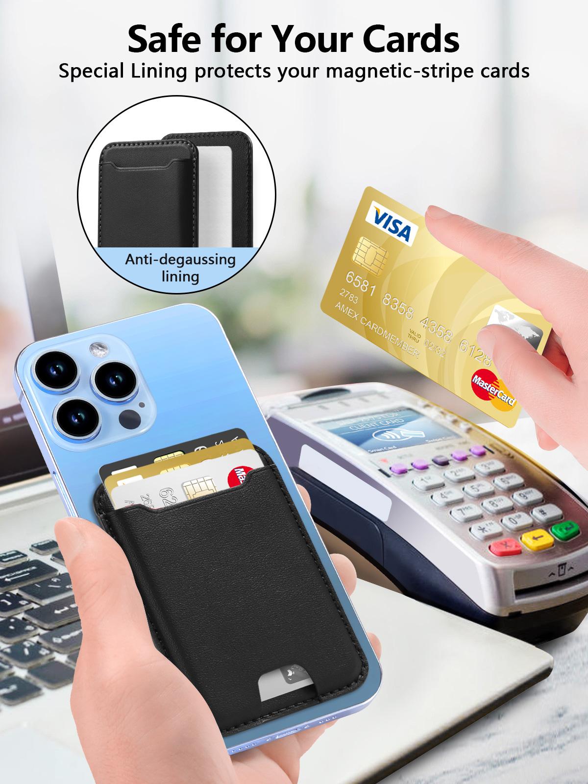 Magnetic Wallet Card Holder for IPhone Leather Magnetic Phone Wallet with Powerful Magnet, RFID Blocking, Fit 4 Cards TikTokShopBacktoSchool Electronic Gadgets Camera Cellphone Smartphone Portable Durability  White Spring