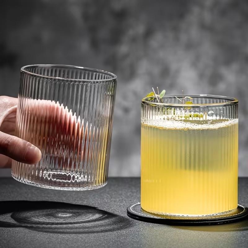 High Borosilicate Glassware Set, Vertical Groove Design, Elegant Drinking Glasses, Suitable for Whiskey, Cocktails, Ice Coffee, Juice, Beer, Soda