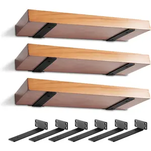 6 Pack 6 Inch 1/5" Thick Heavy Duty L-Shaped Black Hidden & Decorative Floating Wall Shelf Brackets for Home Storage Decoration