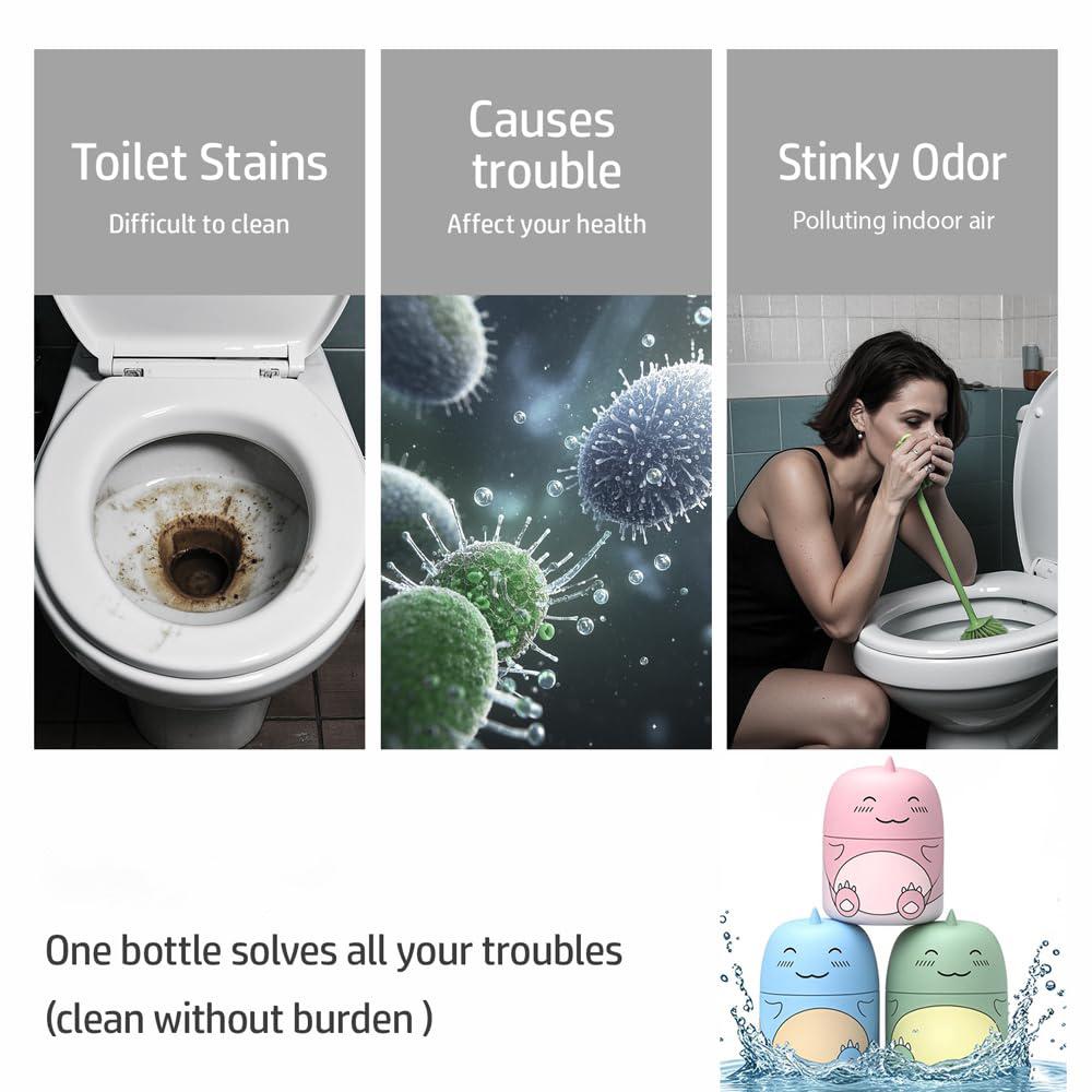 3-Piece Dinosaur Toilet Cleaner Set, Toilet Cleaning Gel, Automatic Toilet Bowl Cleaner, Hanging & Effective Cleaning, Fresh Scent, Shiny Finish