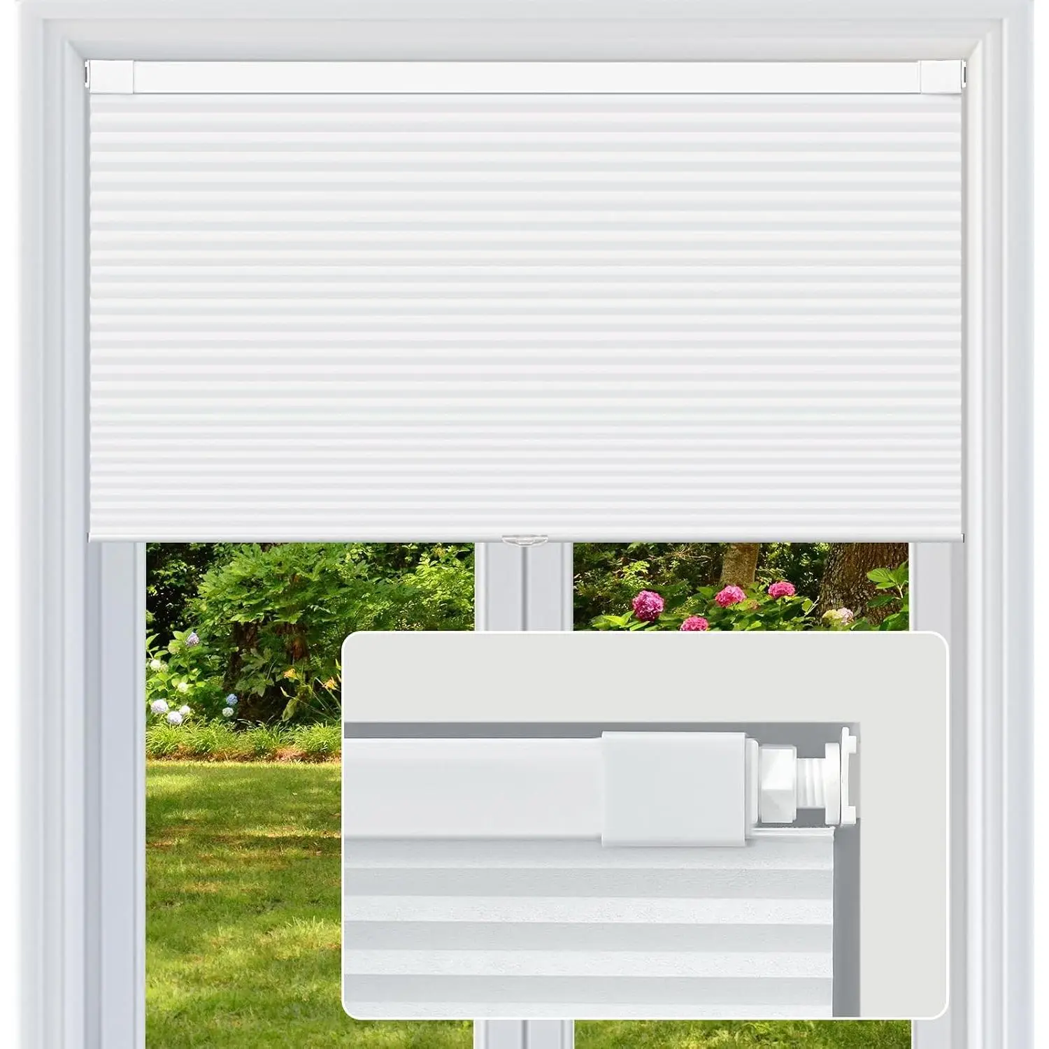 Cordless Cellular Shades, No Drill No Tools Light Filtering Honeycomb Shades, Pleated Blinds for Windows, Easy to Install, White 36" W x 48" H