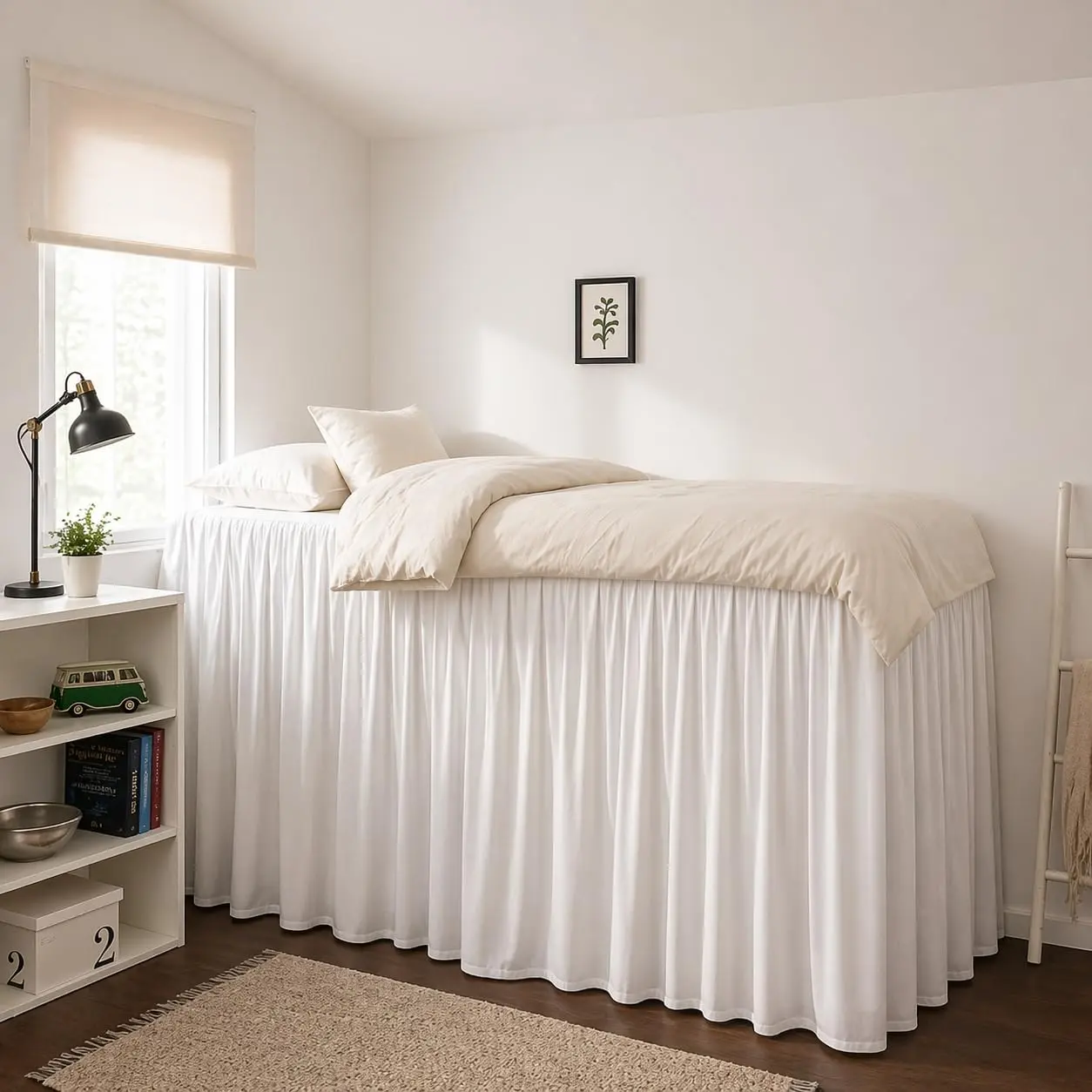 Dorm Bed Skirt, 100% Microfiber College Bed Skirt Ruffle with Split Corners, Twin XL 36 Inch Drop, White
