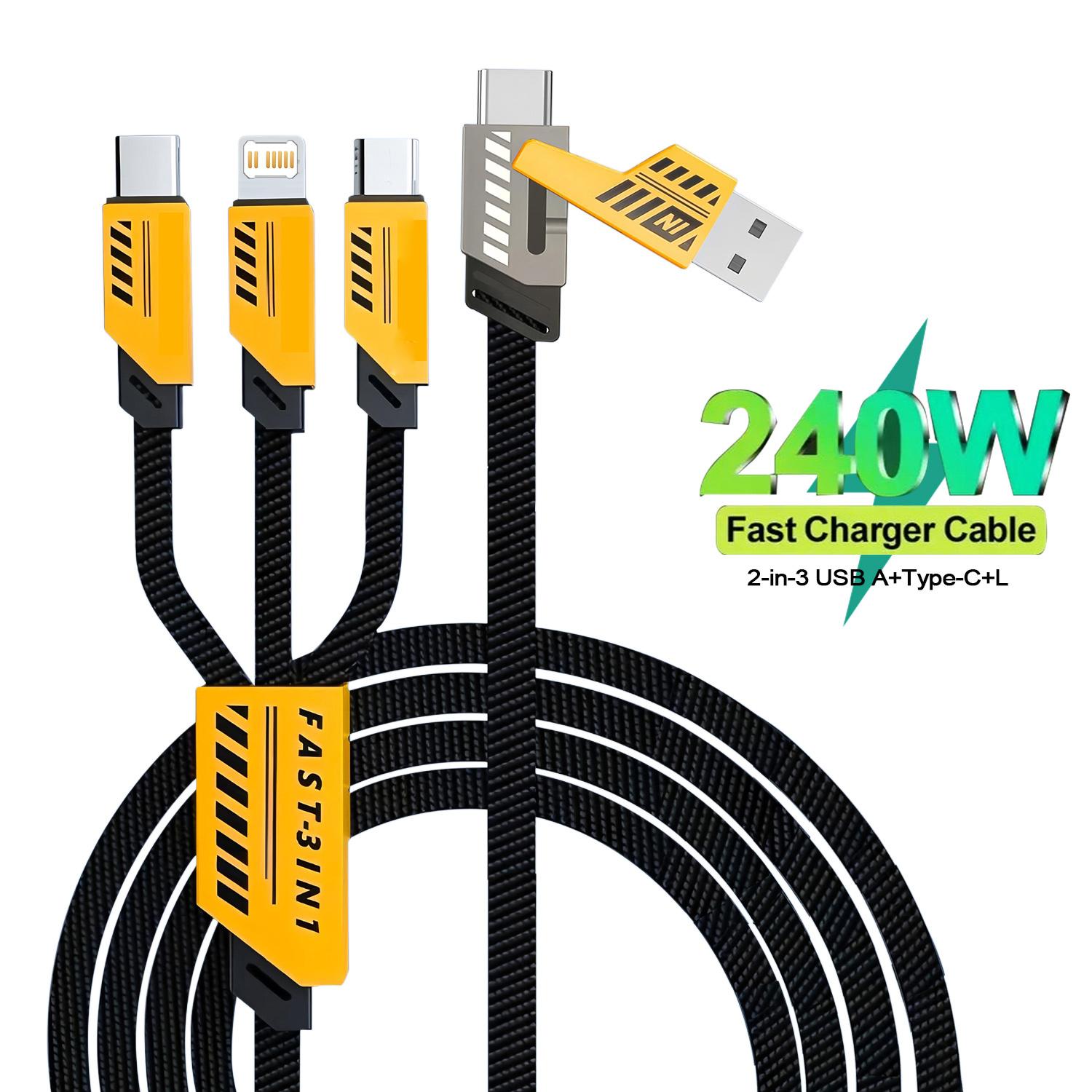 240w Super Fast Charging Cable with Nylon Braided Design, Durable Universal PD USB Charger for Type-C Micro iOS, 1.2 Meters Long, Available in 1 or 2 Pcs Set