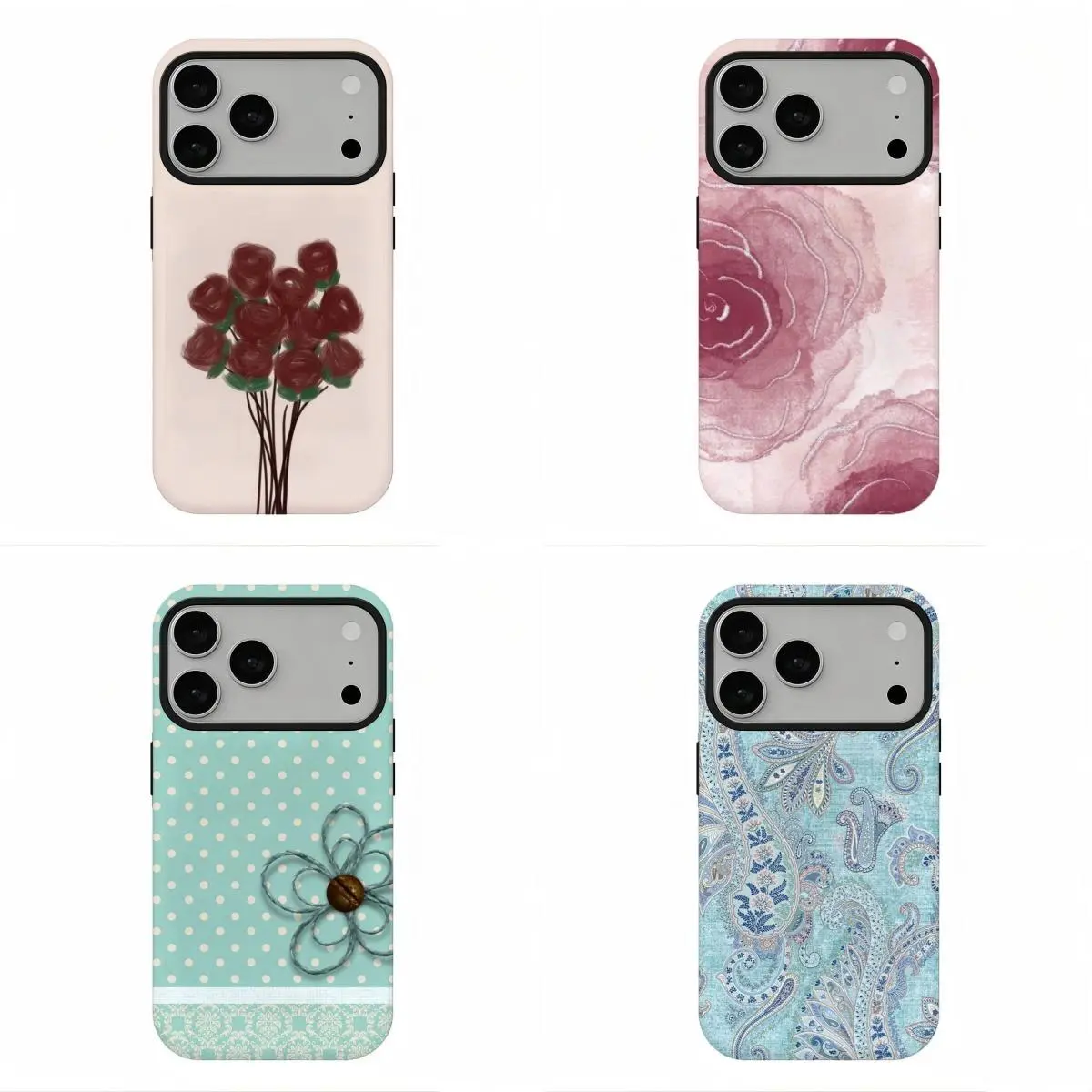 Coquette Rose Floral Aesthetic Smartphone Case - Cute Accessories, Slim Yet Secure Boho Paisley Print Cover, Compatible with iPhone 17 Pro Max,16,15,14,13,12,11 & Samsung S26-S21, Holiday Gift Idea for Her