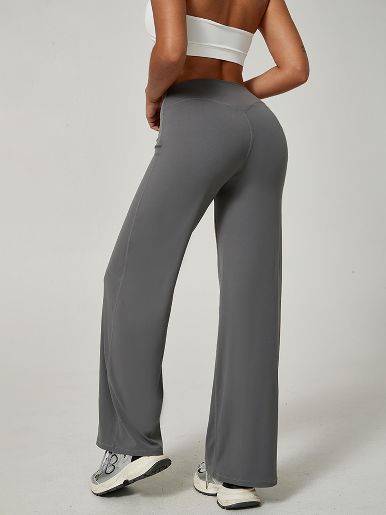 Women's High Waist Elastic Casual Soft Straight Leg Pants, Sporty Fitted Yoga Fitness Workout Pants, Fall & Winter Daily Wear