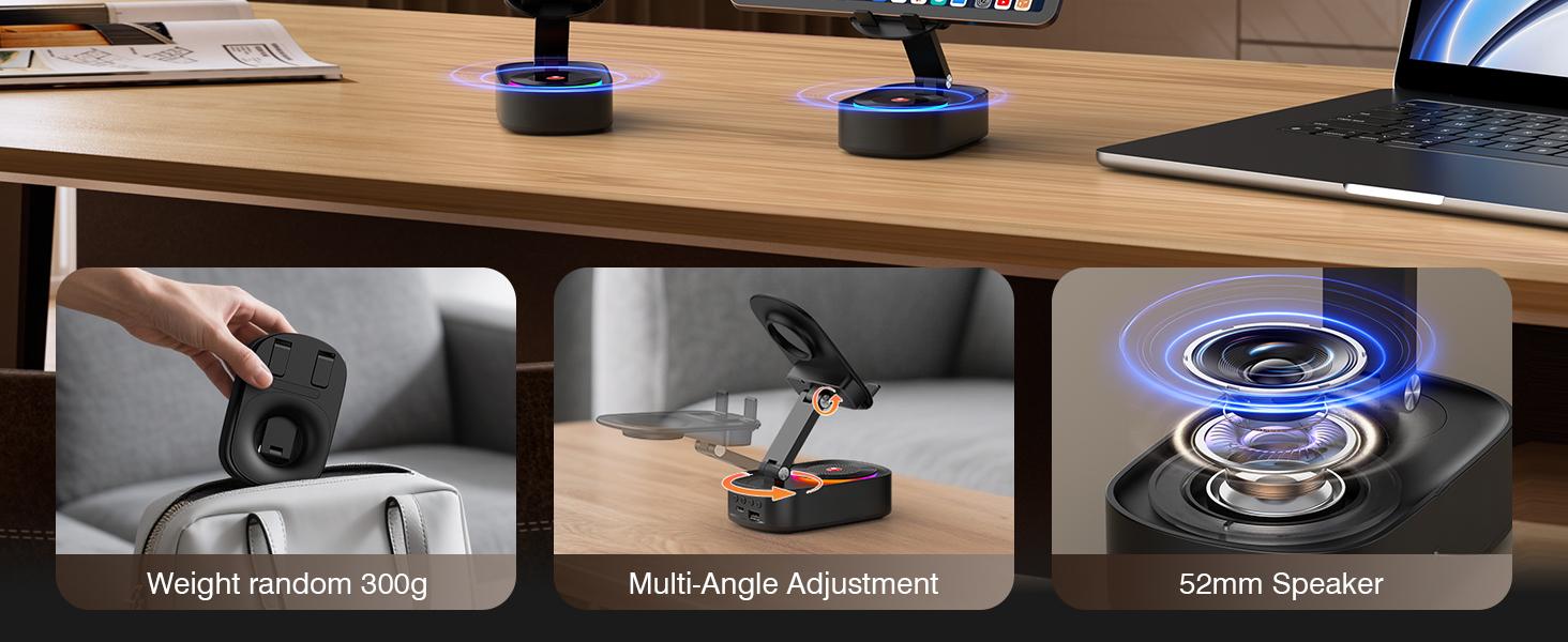 Wireless Induction Speaker, Cell Phone Stand with Bluetooth Audio, Phone Speaker Amplifier Foldable for iPhone, Android, iPad, Birthday Gifts for Men Women Teenage Boy Dad Father