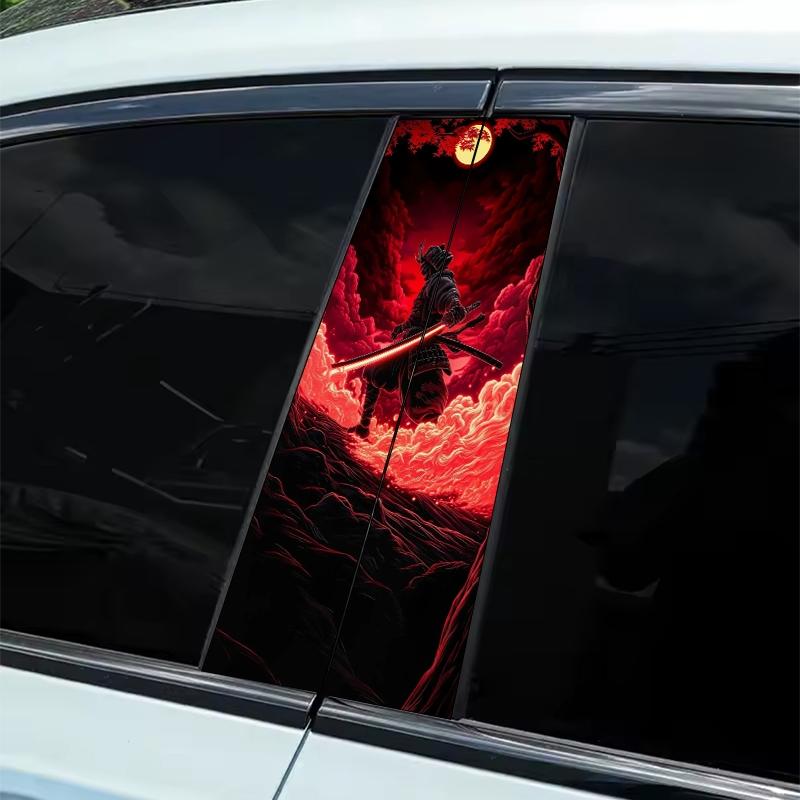 Akatsuki Samurai Style Themed Stickers 2-piece B-pillar waterproof, scratch-resistant, suitable for all models - cars, suitable for Audi, Honda, Mitsubishi, Ford, Volkswagen, BMW, Opel, Porsche, Citroen. Sedan, SUV, MPV
