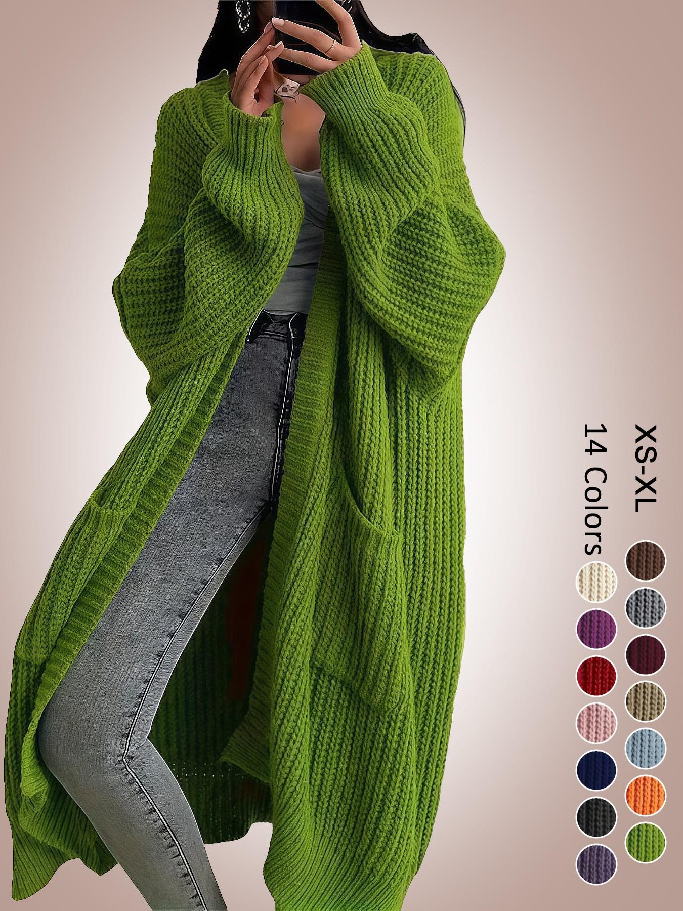 Women's Oversized Y2K Long Knit Cardigan, Ribbed Knit Fabric with Pockets, Loose Fit, Perfect for Spring, Fall and Winter, Casual Layering Outerwear
