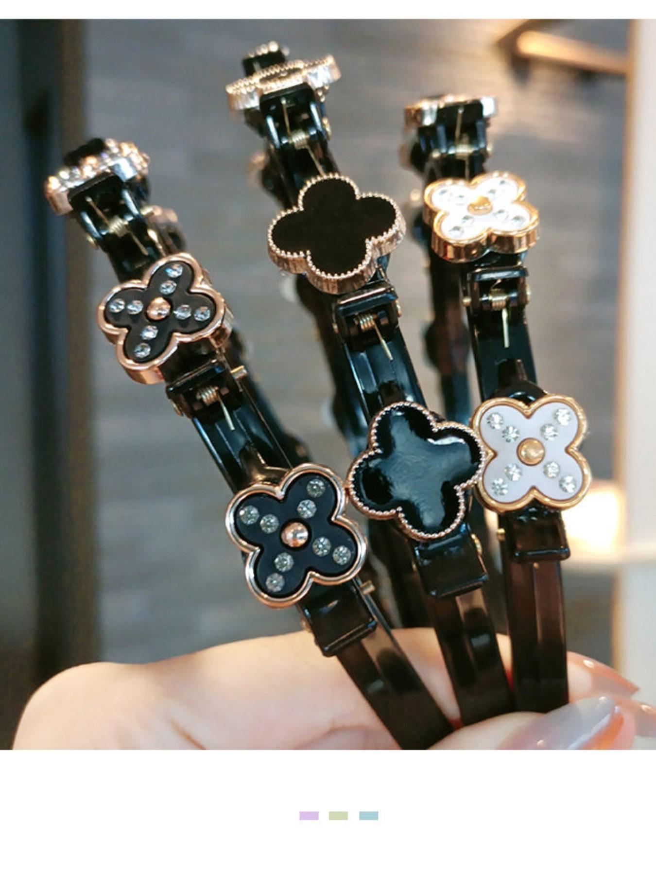 2pcs Women Floral Hair Accessories Set, Four Leaf Clover Casual Geometric Design Headbands & Clips, Perfect for Weddings Parties Daily Wear