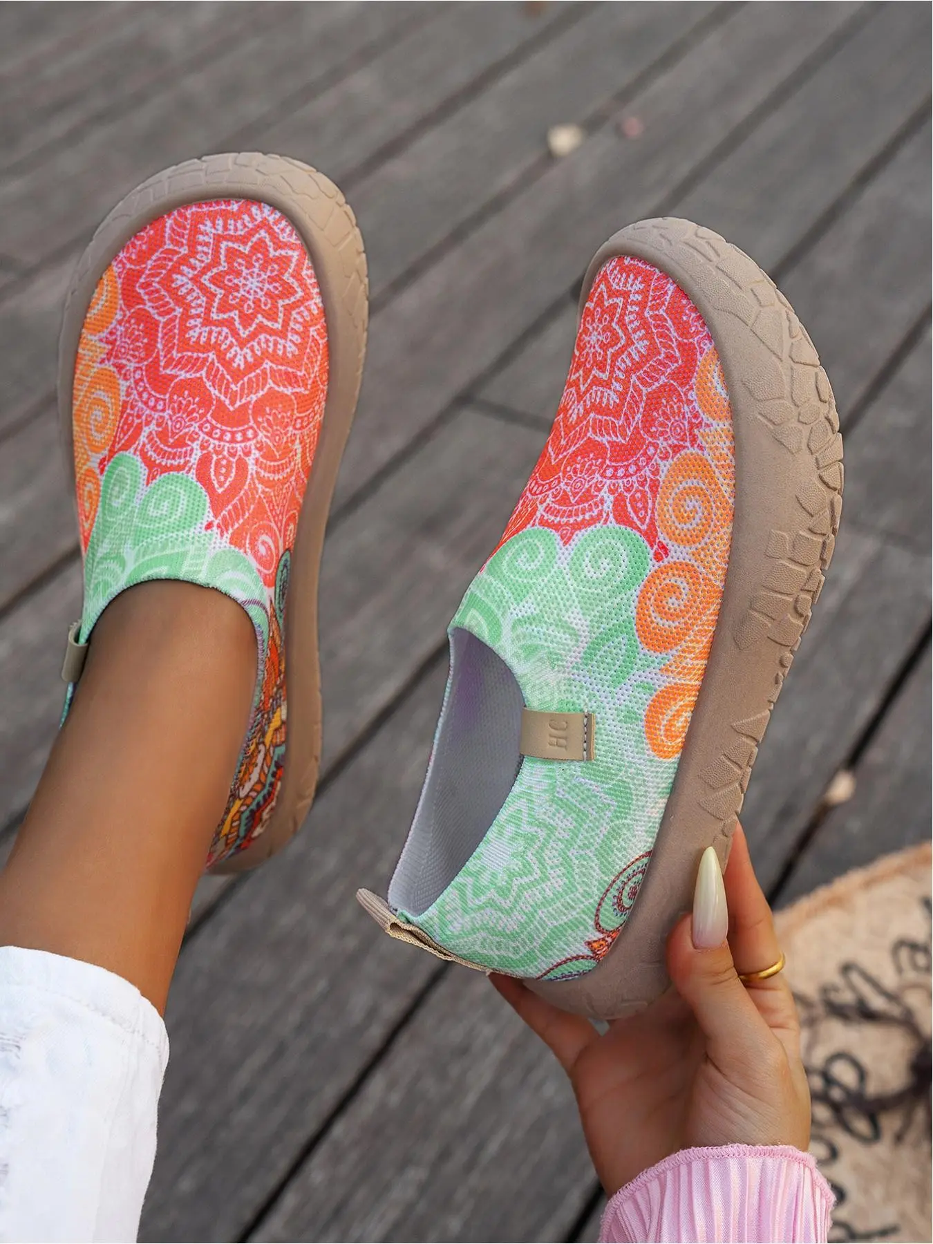 Trendy Graffiti Print Flyknit Lazy Shoes for Women, Elastic Slip-On Soft Sole Casual Sneakers, Breathable Lightweight Anti-Slip Thick Bottom, Casual Summer Shoes
