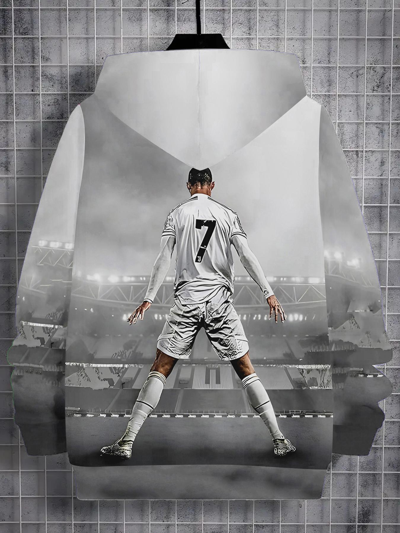 Teenage Football Jersey with Player Graphics, Casual Fitted Sportswear for Fall & Winter, Durable Random Print Design, Sports Clothing