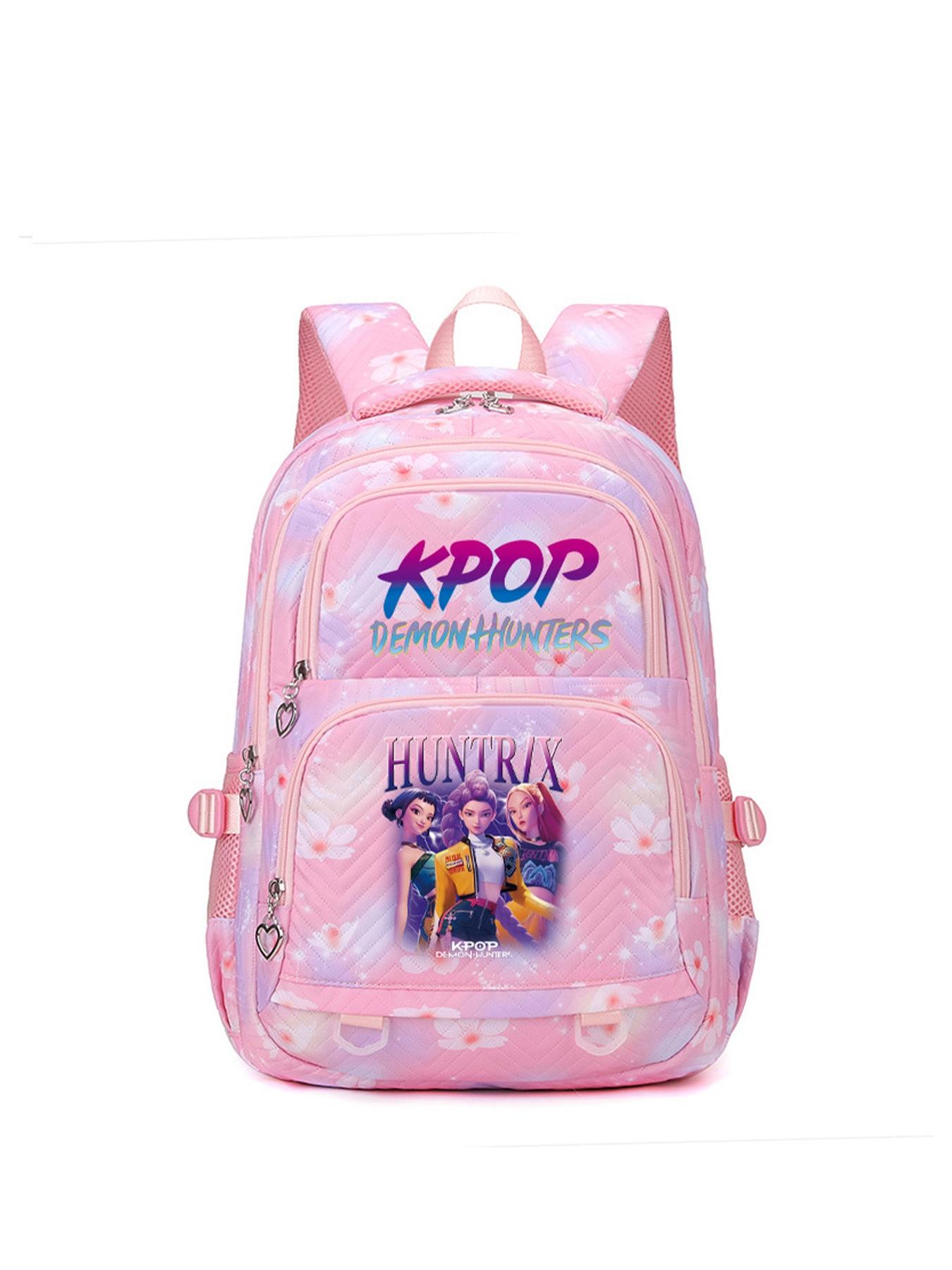 1pc  Ladies' backpack KPOP witch hunting group printed backpack with zipper closure, fashionable and versatile, cute and trendy, suitable for students to go to school, campus, work and travel, large capacity ladies' backpack School Backpacks