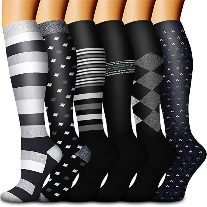 BIGWIG Men's & Women's 6-Pair High-Quality Compression Polyester Socks - Long Tube, Closed Toe, Non-Slip Support, Lightweight, Moisture-Wicking Fabric for Running, Hiking