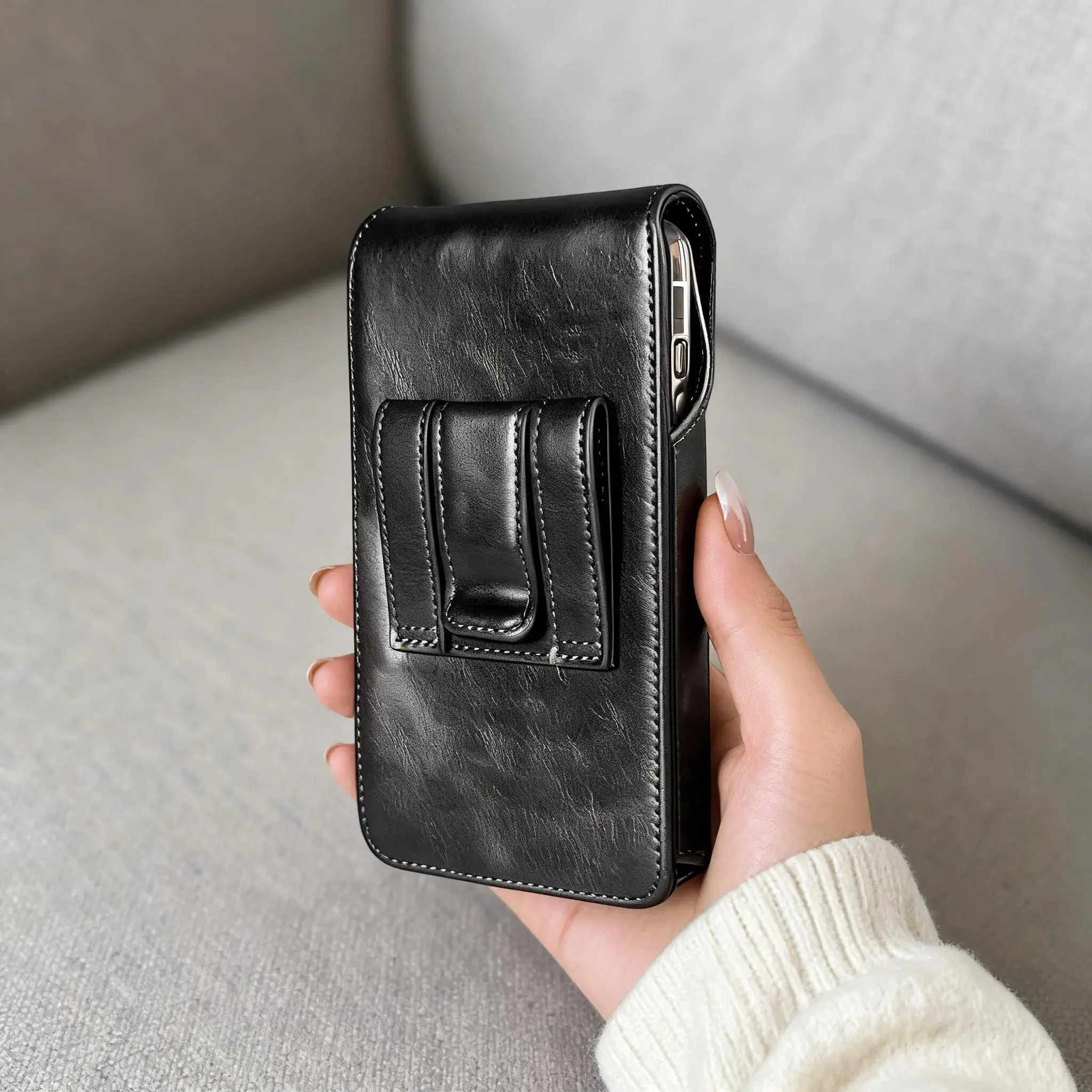 Leather Cellphone Smartphone Holster Holder Pouch with Clip for Apple iPhone 17/17 Pro/16/16 Pro/15/15 Pro/14/14 Pro/13/13 Pro/12/12 Pro/11/11 Pro/XR, Compatible with Samsung Galaxy S26/s25