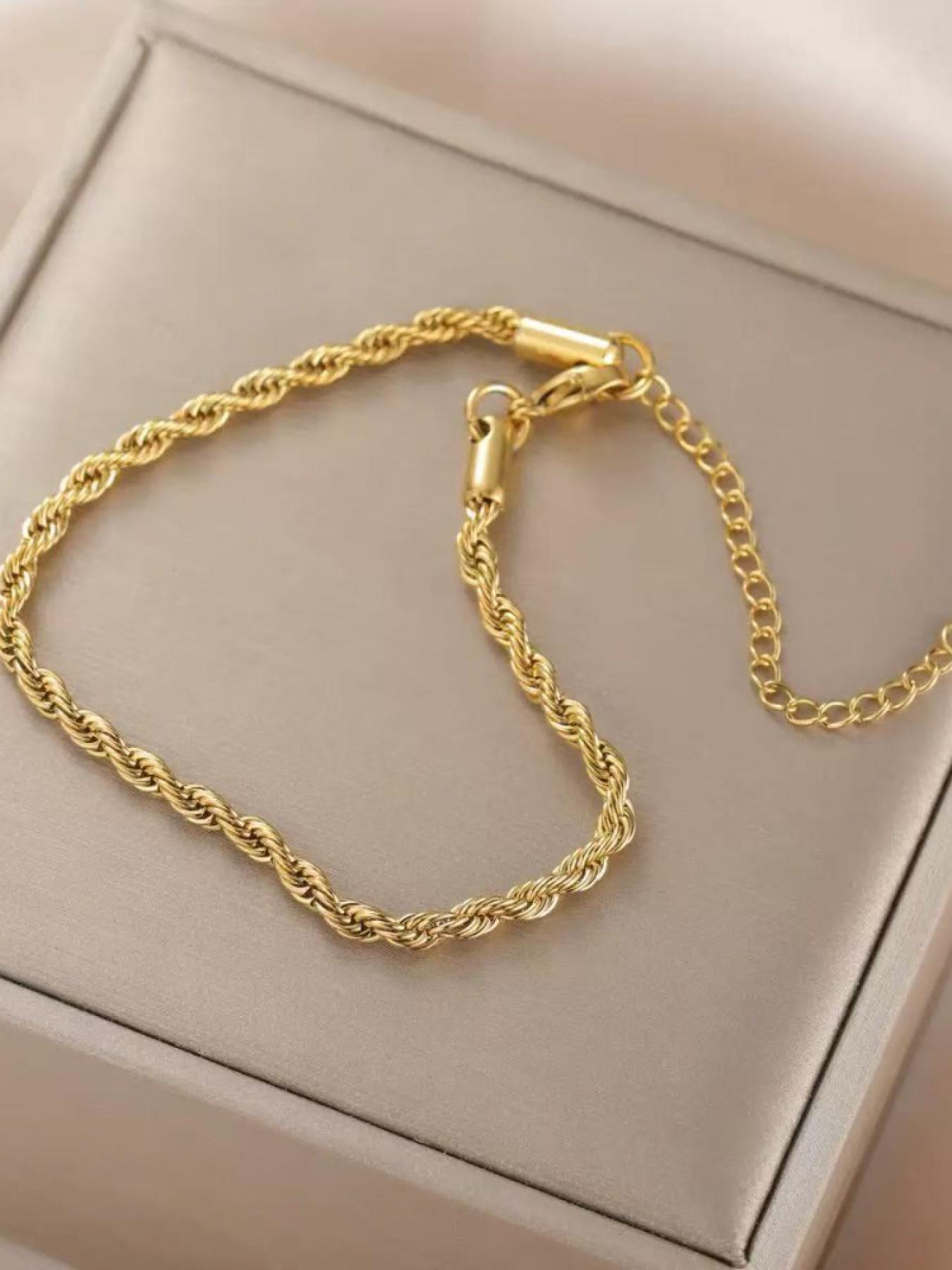 2 Piece Gold Stainless Steel Twisted Chain Bracelet and Necklace Set for Men Minimalist Style Sporty and Fashion Jewelry Gift for Him