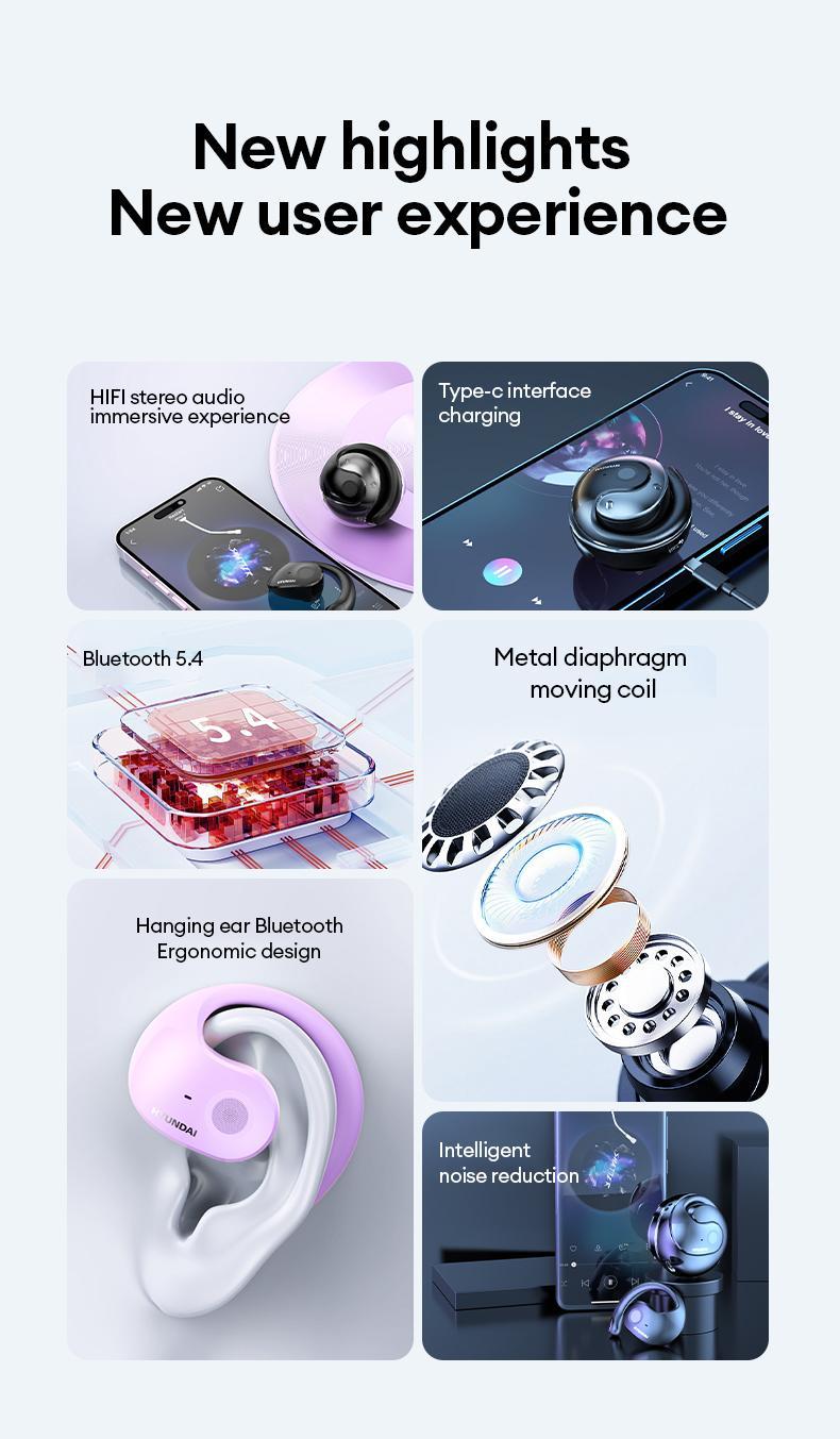 HYUNDAI T26 PRO Audio Earbud Wireless Bluetooth 5.4 Stereo Headset, Chargeable & Automatic Connection, Noise Reduction, Waterproof Sport Headphones for Music & Calls