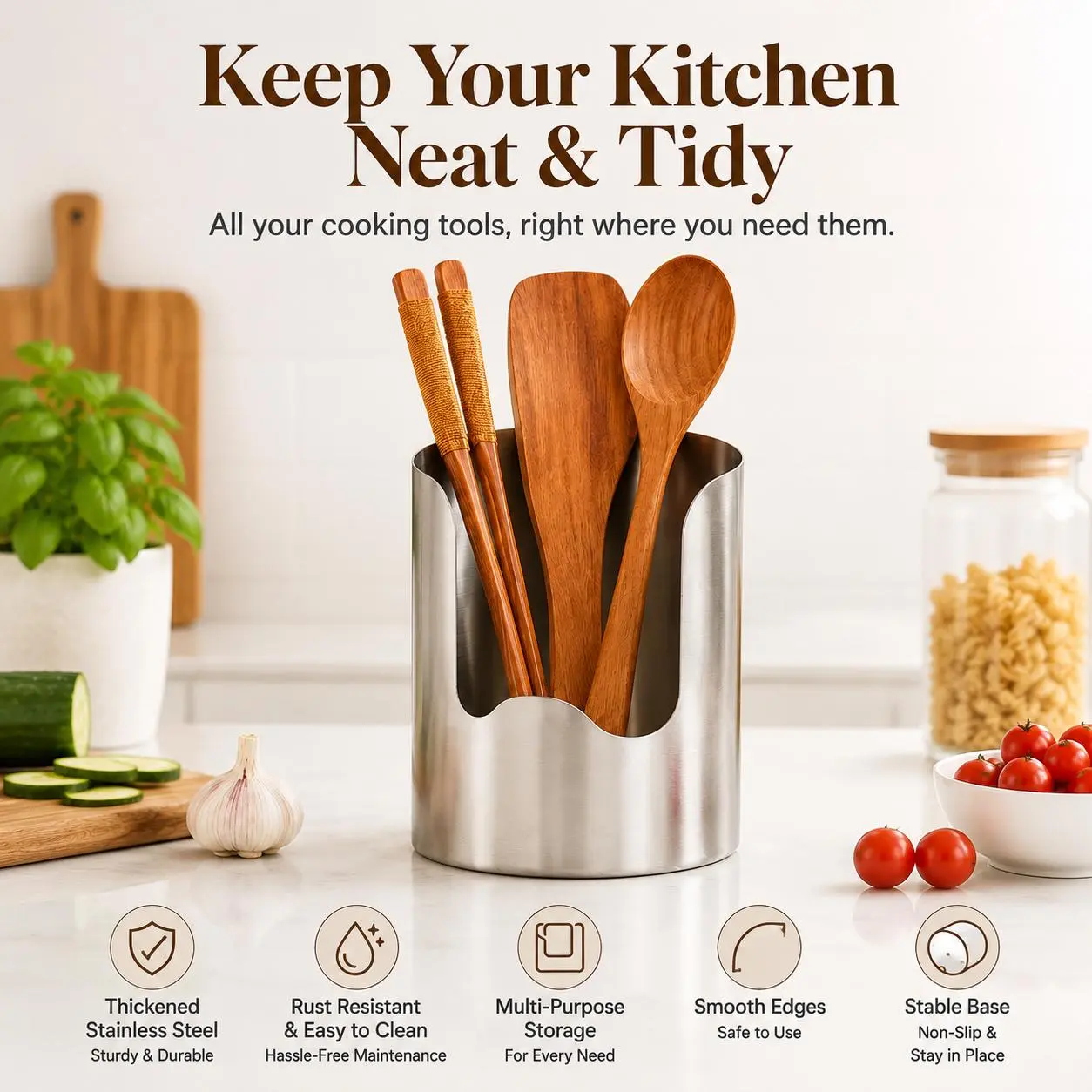 Thick Stainless Steel Pot Lid Organiser - Single Multi-Use Kitchen Rack for Pot Lids, Cutting Boards, Spoons, Spatulas - Home Storage Essential