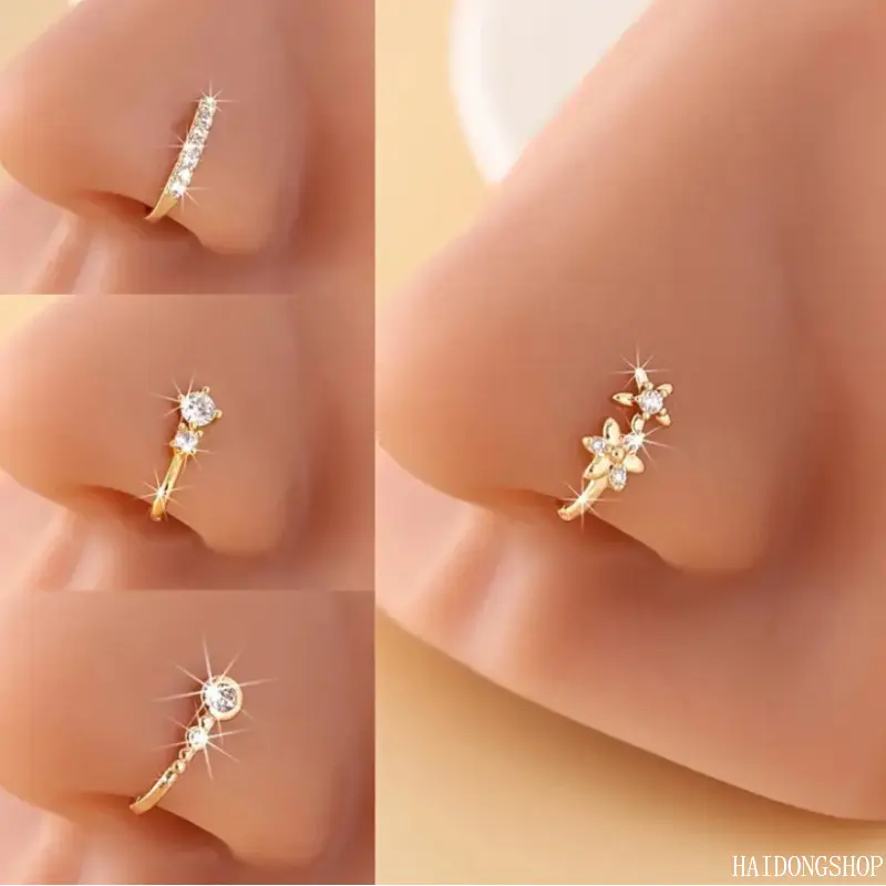 4Pcs U-Shaped Non-Piercing Nose Ring Clips, Fake Piercing Sparkly Clip-On Nose Cuffs, Comfortable Chic Body Jewelry, Elegant Accessories for Daily Party, Fit Unpierced Nostrils