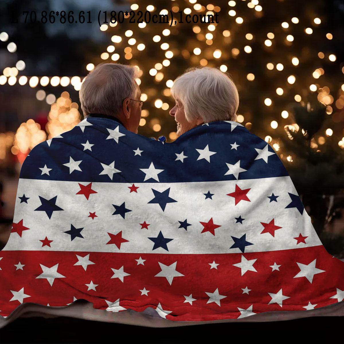 Star Pattern American Flag Themed Blanket, Soft Comfortable Throw Blanket, Cool Bedroom Bedding Blankets for Home Office Travel Dormitory Camping