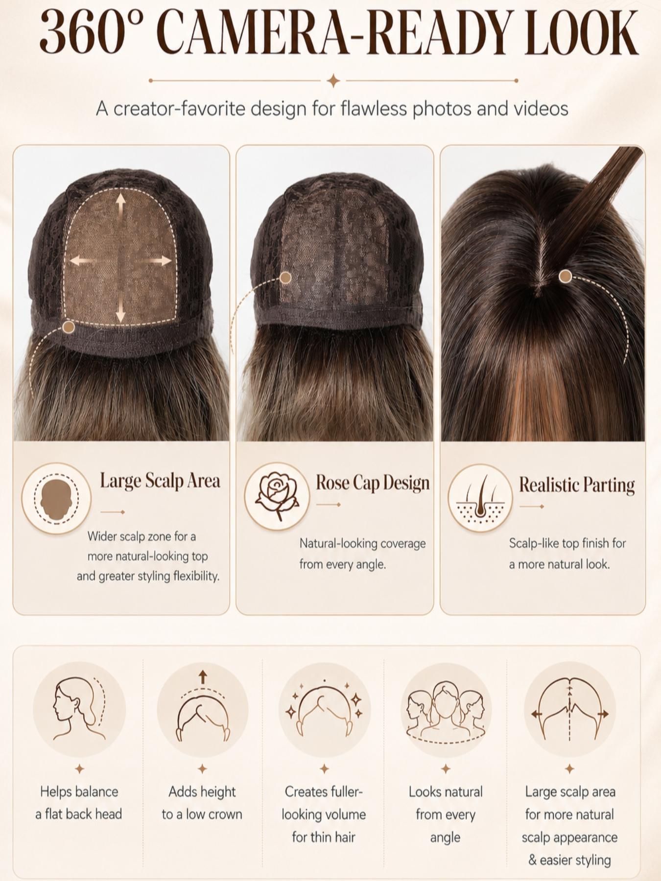 Large Size Mechanism Realistic Scalp Wig, Synthetic Material Wigs, Multiple Styles Parting, Durable and Easy to Maintain, Natural Look Invisible Crown Hairstyle