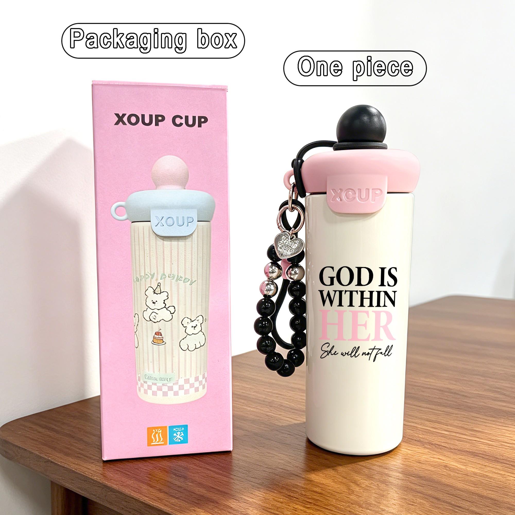 Women's Stainless Steel Mug with Beaded Bracelet & Inspirational Quotes, Leak-Proof Travel Coffee Cup for Daily Use, Leakproof Tumbler