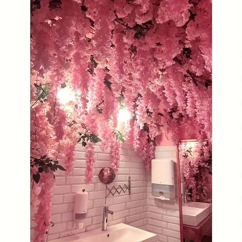 A Set of 30 Pink Artificial Wisteria Flowers for Hanging Decoration - Synthetic Vines for Decorative Purposes, And Indoor/Outdoor Decor, Suitable for Family Gatherings, Perfect for Ceiling Coverage, Weddings, Celebrations, Festivals Fake Flowers