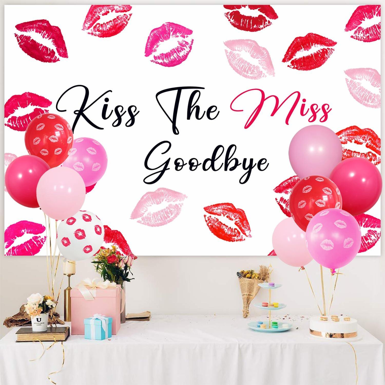 81Pcs Kiss the Miss Goodbye Bachelorette Balloon Kit - Great Value Hot Pink DIY Time Garland Arch Set with Backdrop, Lips Print Red Balloons for Wedding Bridal Shower Decor, Friends & Guests Photography Prop, Balloon Arch Kit