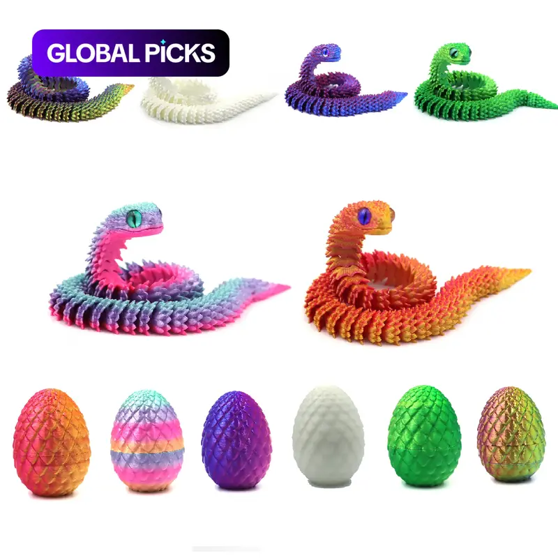 3D Printed Snake and Surprise Egg Set, Articulating Animal Figurines, Animal Decorative Figurines, Joint-Moving Hinge Viper Inside, Colorful Home Office Decor, Perfect Gift for Easter Halloween Christmas #GLOBAL PICKS