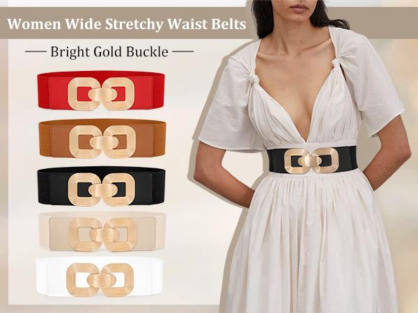 JASGOOD Women Wide Elastic Belts for Dress Fashion Stretchy Waist Belts for Ladies with Gold Buckle JASGOOD Women Wide Elastic Belts for Dress Fashion Stretchy Waist Belts for Ladies with Gold Buckle