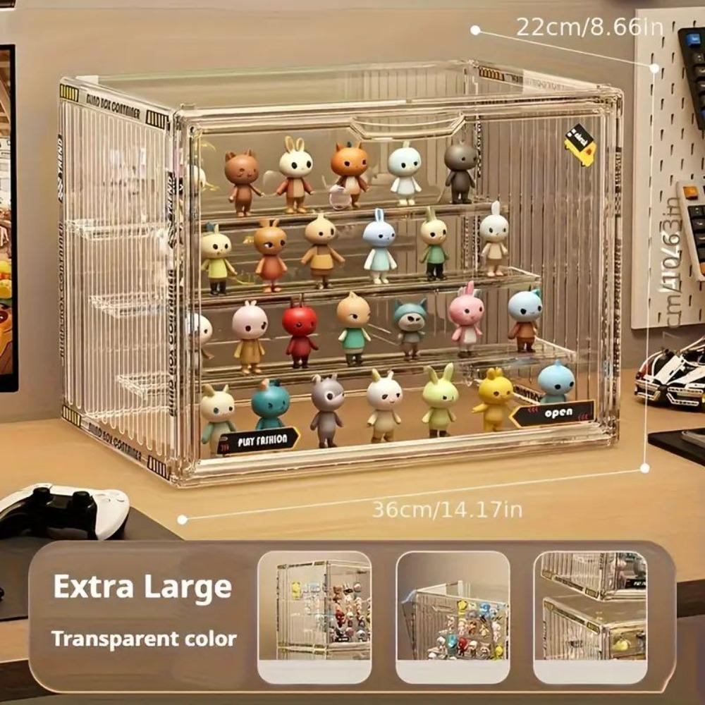 4-Tier Clear Acrylic Display Case for Action Figures, Dustproof Collectibles Storage Organizer Box with Adjustable Dividers