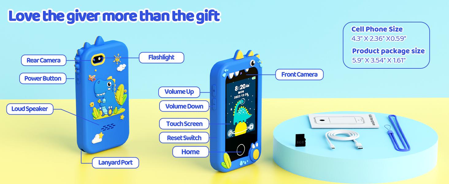 KOKODI Toy Smart Phone for Kids, Smart Phone Toys with Dual Camera, Phone Toys with Learning Games, Travel Toys with MP3 Music Player for Birthday Gifts, Birthday Gifts touch screen toy game phone