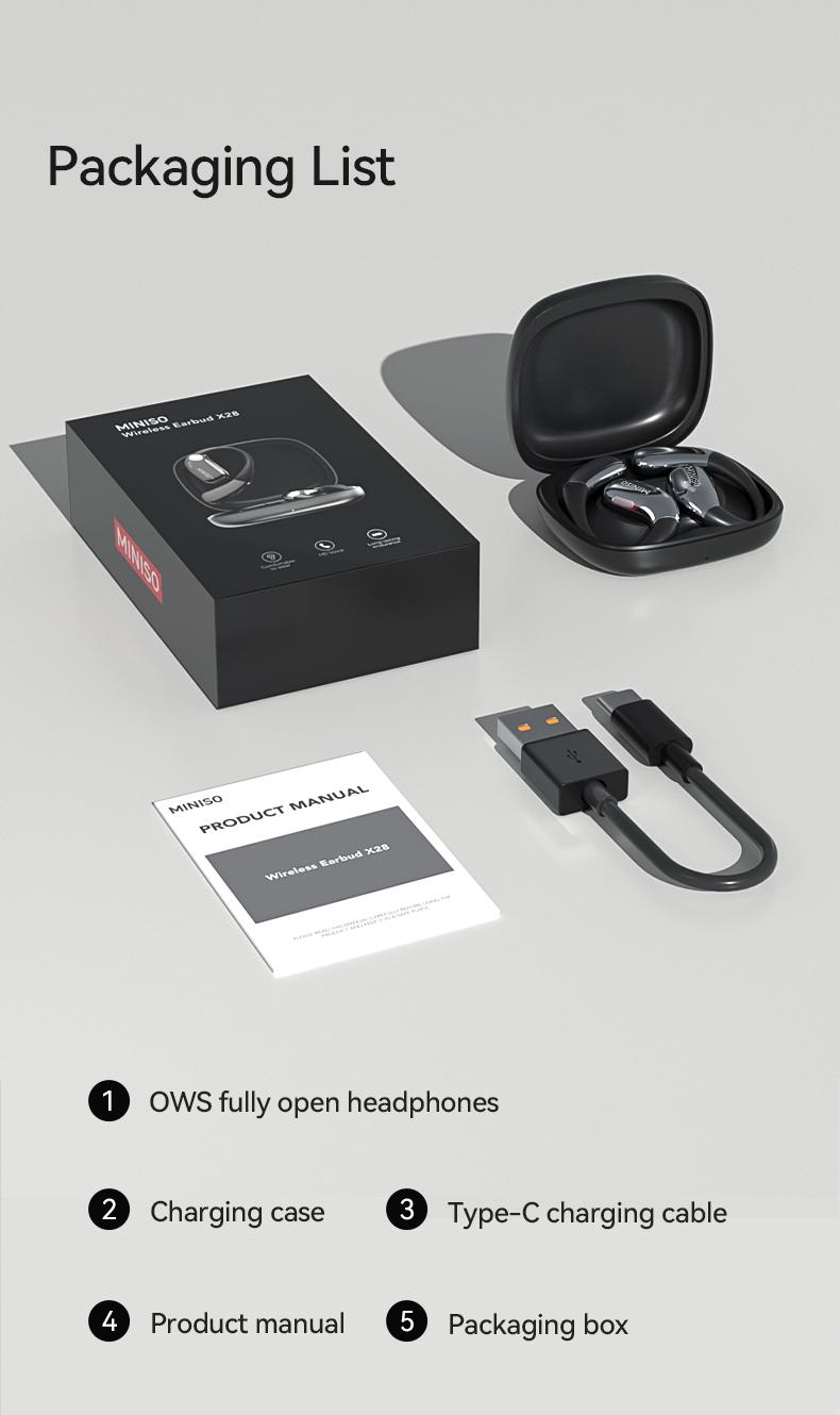 MINISO X28 AI translation earphones OWS open wireless Bluetooth earphones HIFI sound quality sports earphones IPX5 waterproof with microphone