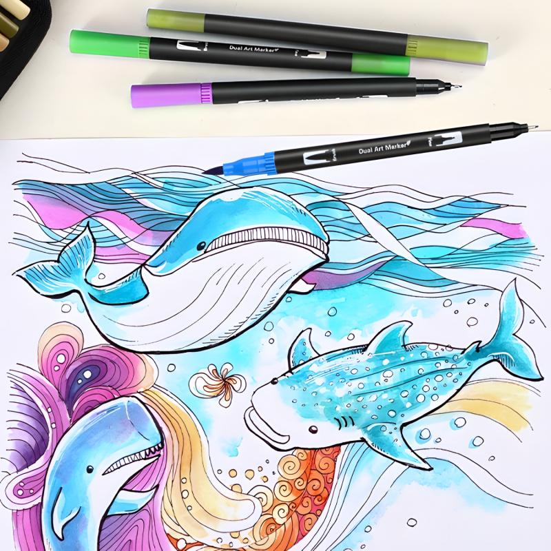 Art Supplier Dual Brush Markers Pens, Artist Coloring Marker Set, Fineliner & Brush Tip Pen with Premium Case for Adults Coloring Books Journal, Drawing, Doodlin, Art Supplies, Art Materials