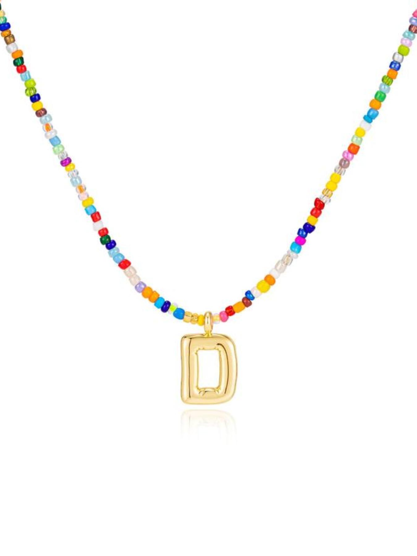 Initial Letter Pendant Beaded Necklace, Fashionable Colorful Beaded Necklace for Women & Girls, Trendy All-match & Exquisite Jewelry for Birthday Gift, Necklace for Daughter