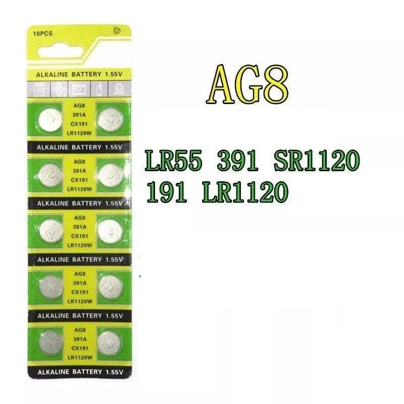 Ag8 Lr1120 Lr57 Sr55 Lr55 1.5v Alkaline Button Battery, for Car Key Fob, Calculator, Watch, Small Electronics, Replacement Battery