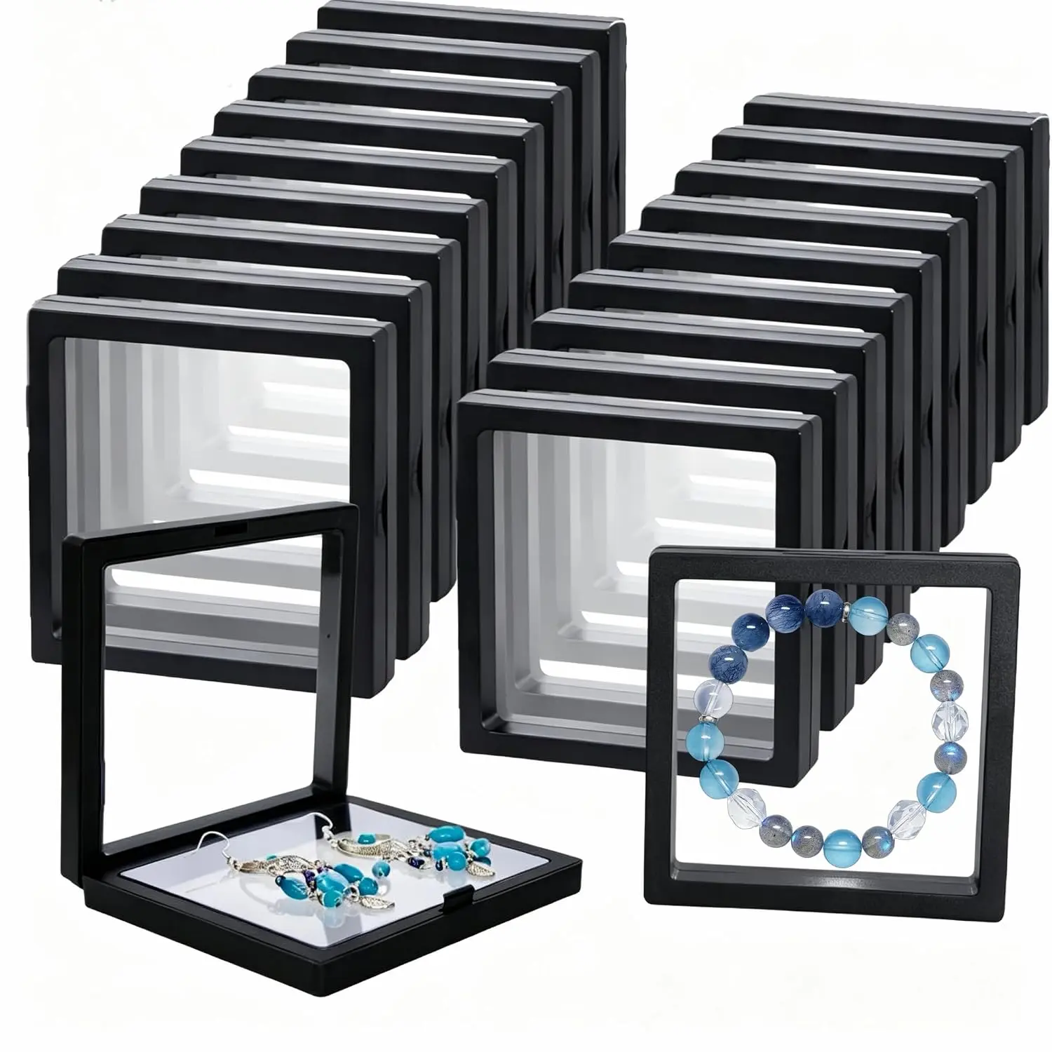20Pcs Floating Frame Display Case—— 3D Floating Display Case 3.54 Inches Black is Perfect for Preserving and Displaying Jewelry, Coins, Badges, Specimens and Various Collectible