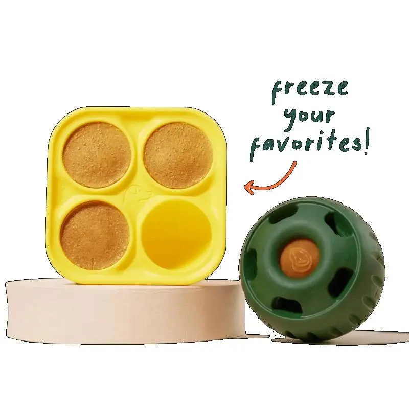 2-Piece Set Silicone Dog Slow Feeder, Teething Treat Dispensing Lick Toy Ball & Pupsicle Treat Tray Mold, Interactive Enrichment Pet Toy