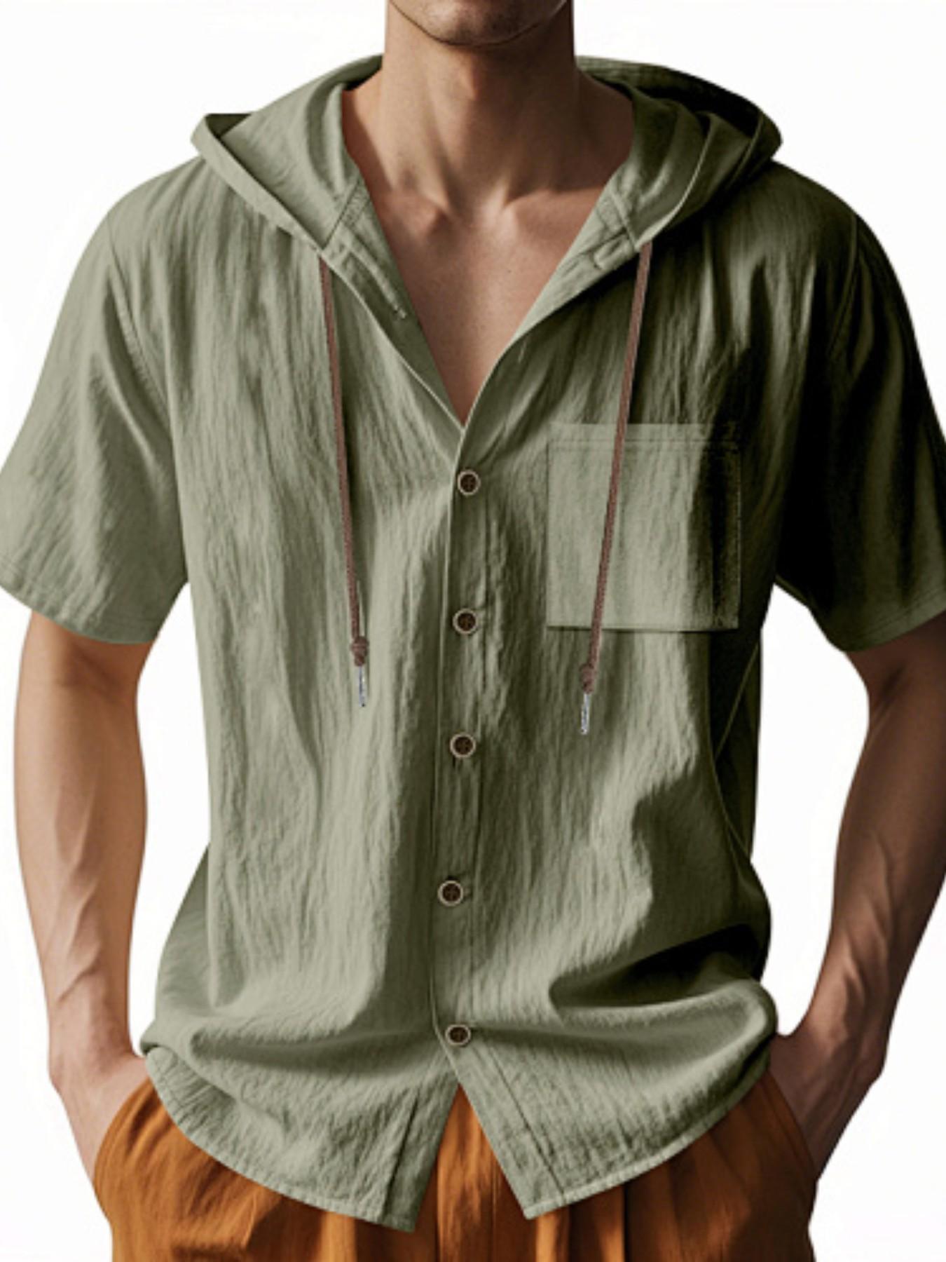 Men's Loose Linen Shirt Long Sleeve Hooded Beach Casual Jacket, Fall Fashion European Style, Trendy Design, Comfortable Fit