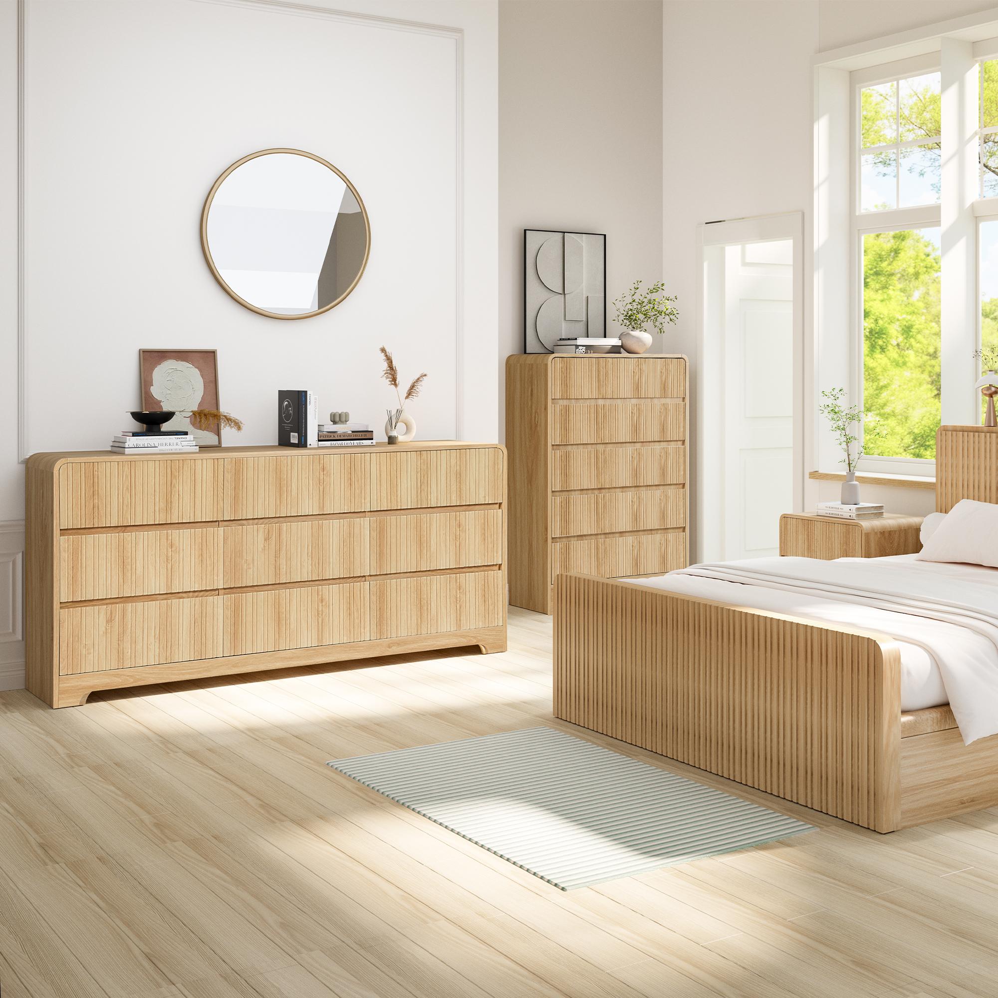 Giratree 45" Tall Mid Century Modern 5-Drawer Dresser, Curved Wood Storage Cabinet for Bedroom & Living Room, Stylish Vertical Organizer