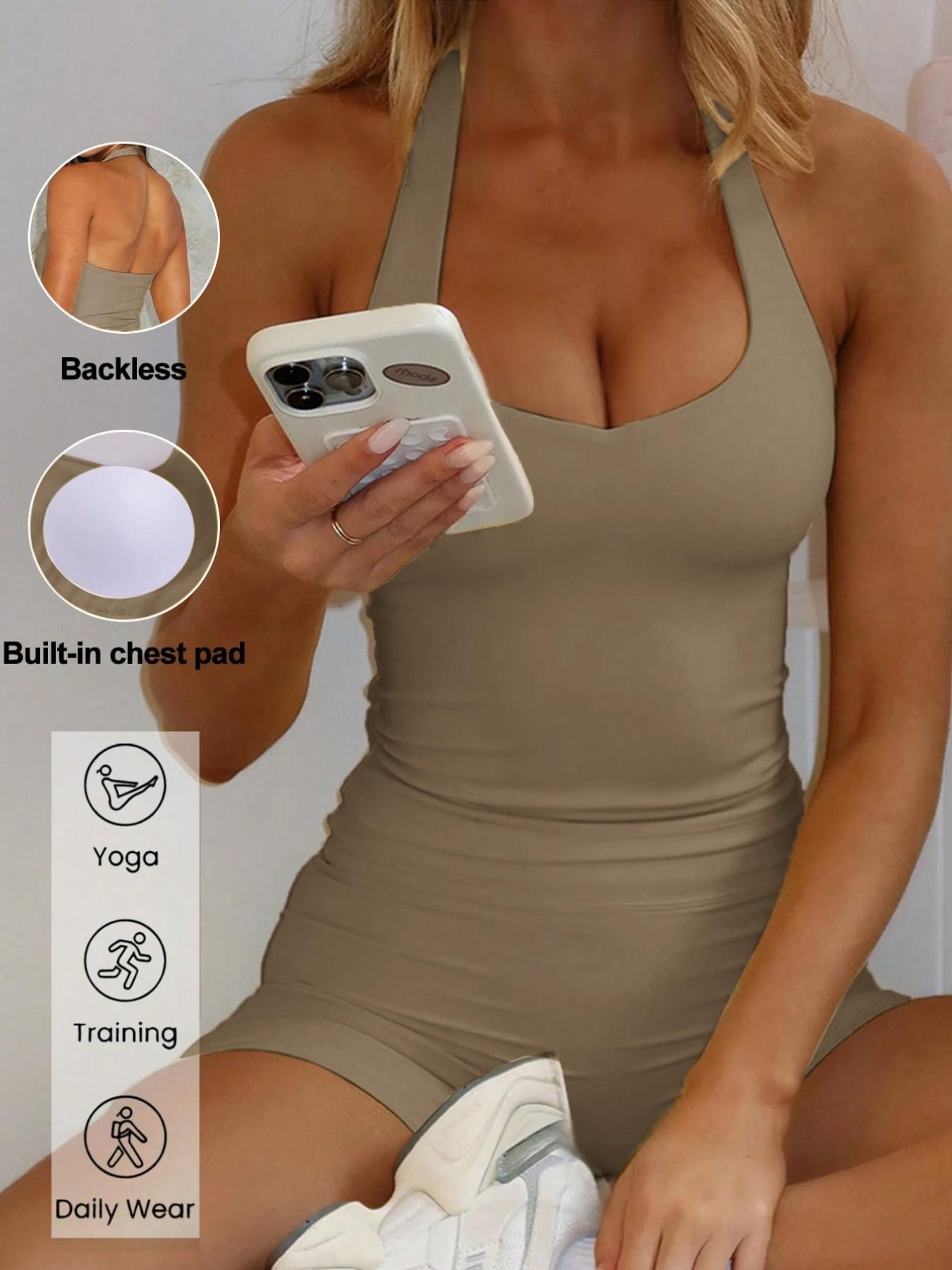 Sexy Backless Halter Top Set for Women, Seamless Tight-Fitting Shorts, Casual Yoga Running Pilates, Comfortable Daily Wear