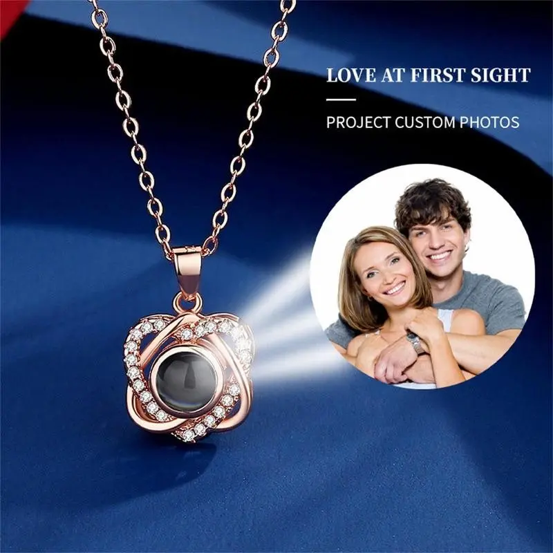 Personalized Custom Photo Projection Necklace, Flower Pattern Charm with Picture Inside, Women's Memorial Gift for Her