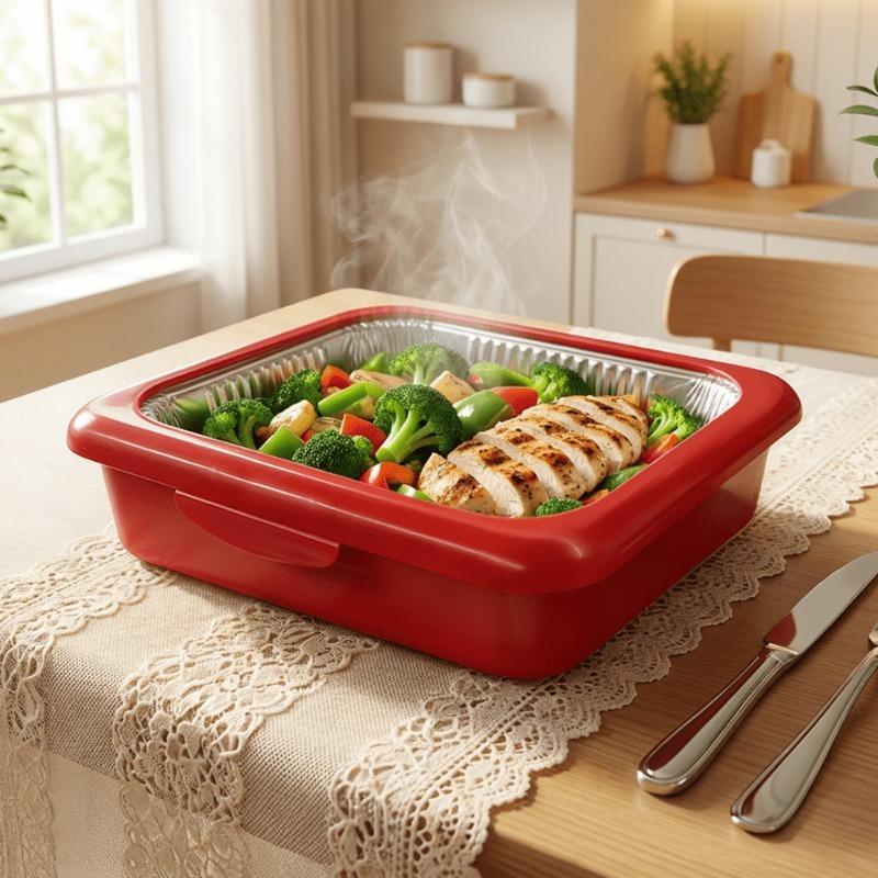 A set of elegant wok 2-in-1 reusable plastic food storage boxes with 1 foil tray for outdoor parties, celebrations, Christmas and Thanksgiving gifts