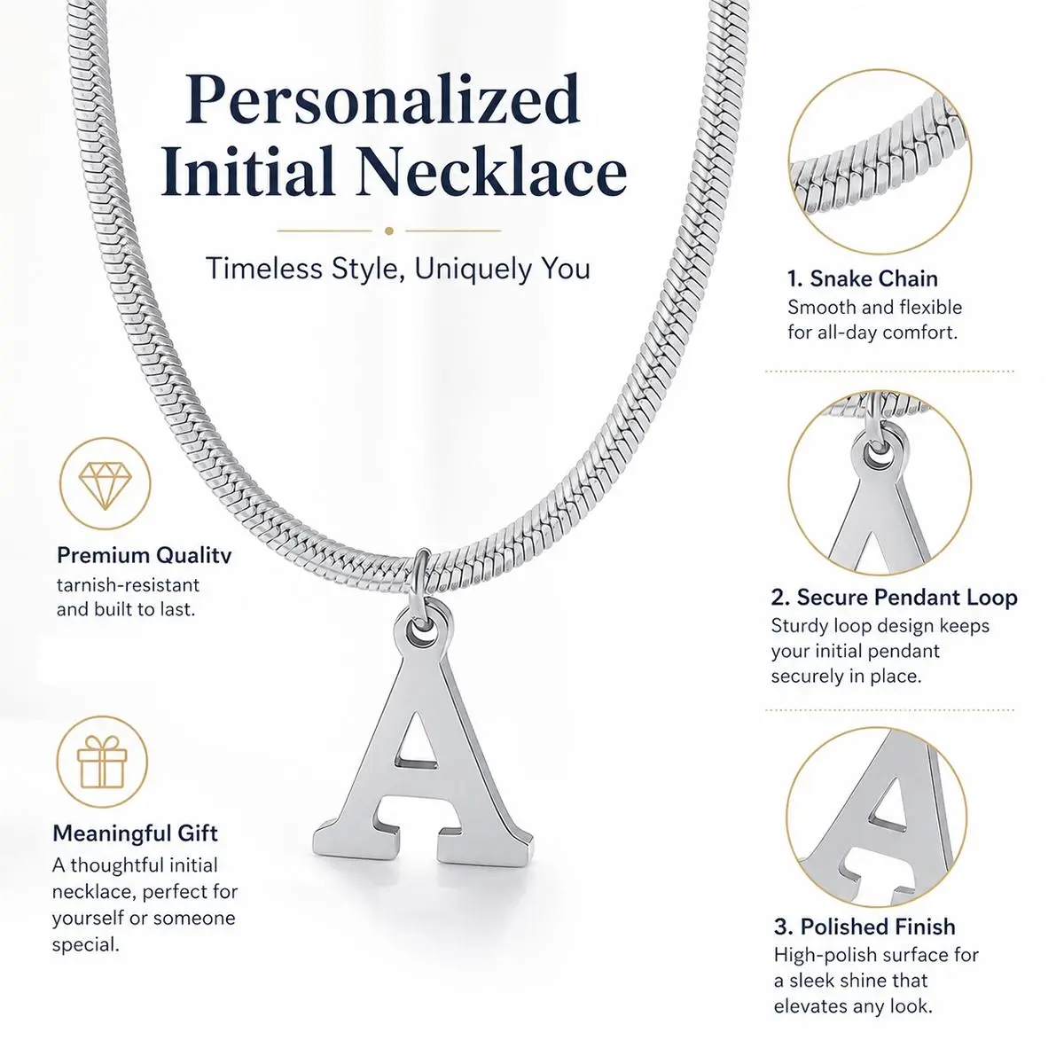 Minimalist Silver Plated Choker Initial Letter A-Z Pendant Necklaces 304L Stainless Steel Personalized Flat Snake Bone Chain Jewelry Festivals, Birthdays, and Special Occasions Holiday Gift Couple Necklace