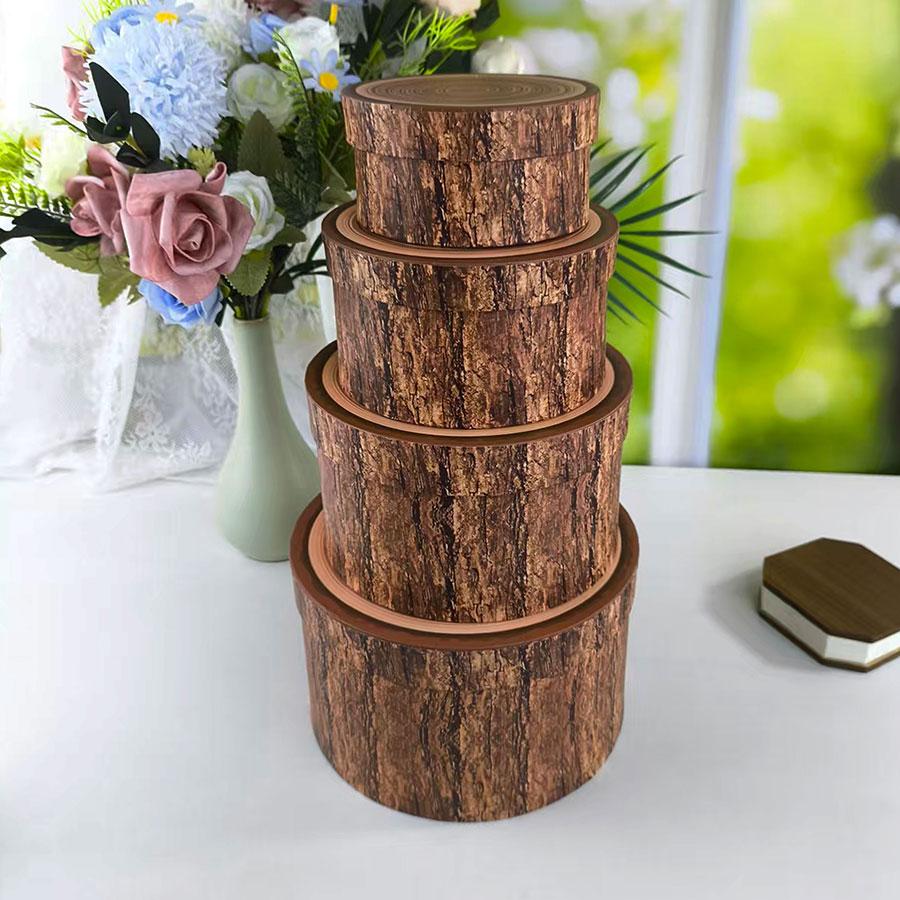 4 Piece Brown Vintage Wood Grain Round Nested Gift Box Set Oval Packaging with Lids Perfect for Birthdays,Christmas,Mother's Day ,Weddings,Valentine's Day and Graduation & Anniversaries