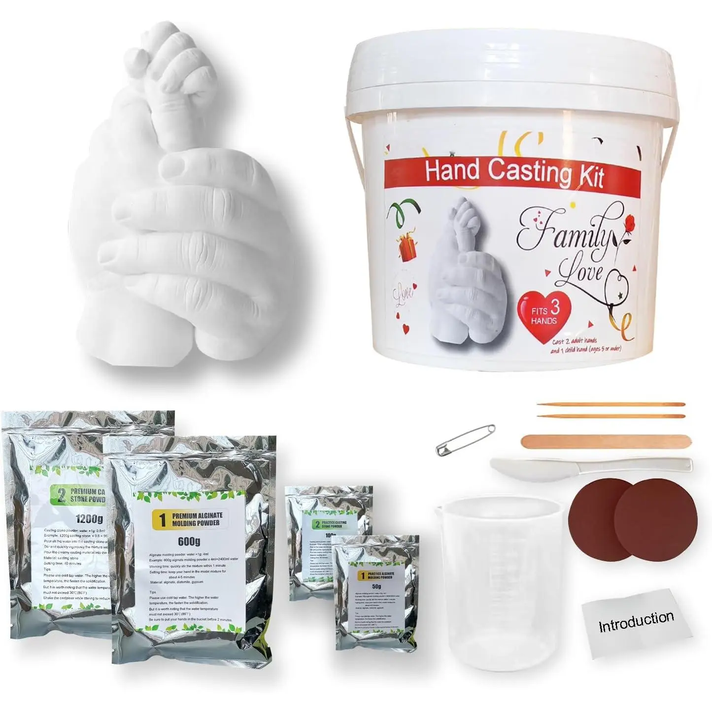 Family Hand Casting Kit with Practice Kit - Casts 3 Person Detailed and Accurate Casting of Hands - DIY Plaster Hand Molding Kit