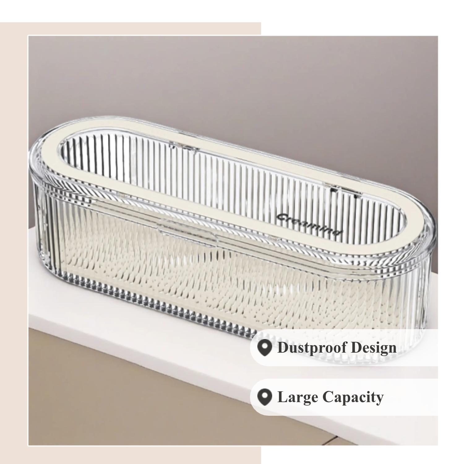 Transparent Covered Makeup Brush Storage Box, Dustproof High-End Vanity Organizer, Large Capacity Powder Puff Beauty Box