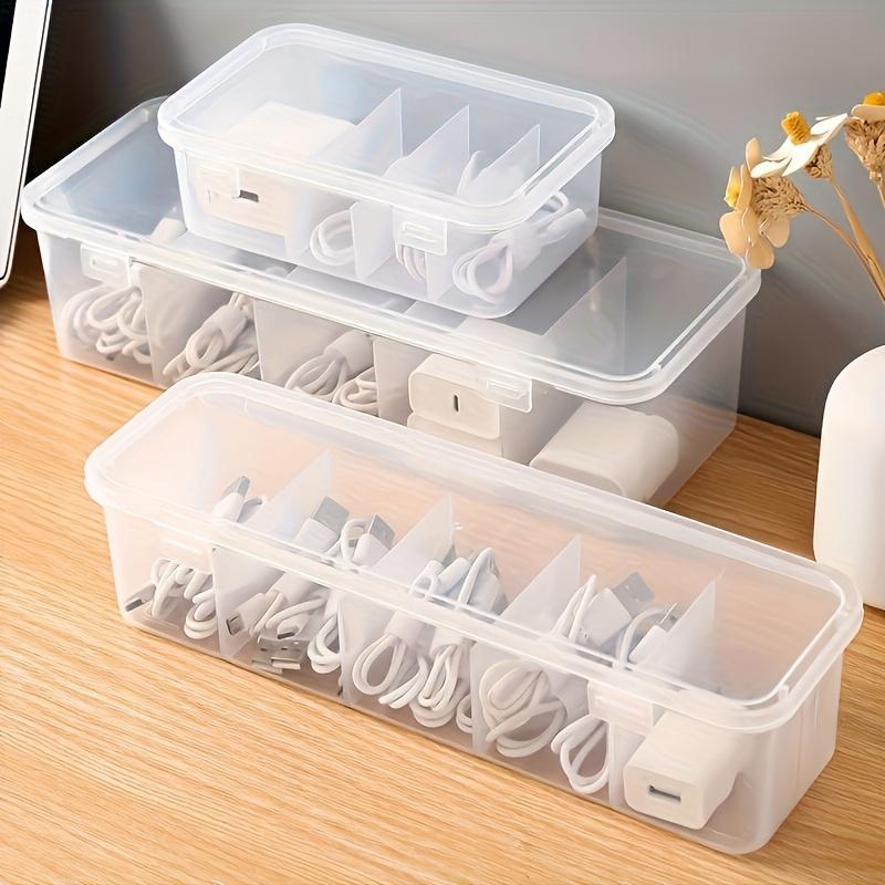 Large Capacity Cable Management Box with Lid, 5 Compartment Design Desktop Storage Box, Durable Plastic Desktop Storage Solution for Office and Home