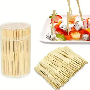 500pcs Bamboo Forks 8.5cm/3.4Inches, Disposable Mini Food Picks, Double Prong Fruit Cocktail Forks Blunt-end Forks, Disposable Tableware