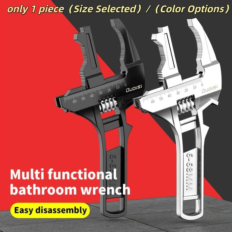 Multi-Functional Adjustable Wrench, Strong Grip and Wide Bore, Stainless Steel + Aluminum Alloy, Ideal for Narrow Bathroom Spaces, No Assembly Needed