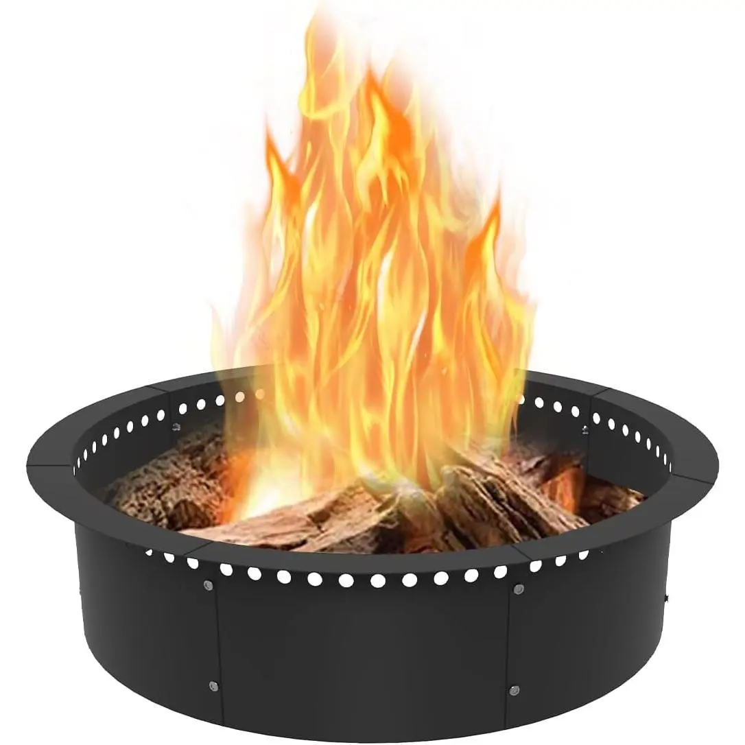 32-Inch Outer/28-Inch Inner Diameter Smokeless Outdoor Fire Pit Ring Liner, Heavy Duty Solid Steel Round Rim Insert for DIY Above-Ground or In-Ground Campfires, Black